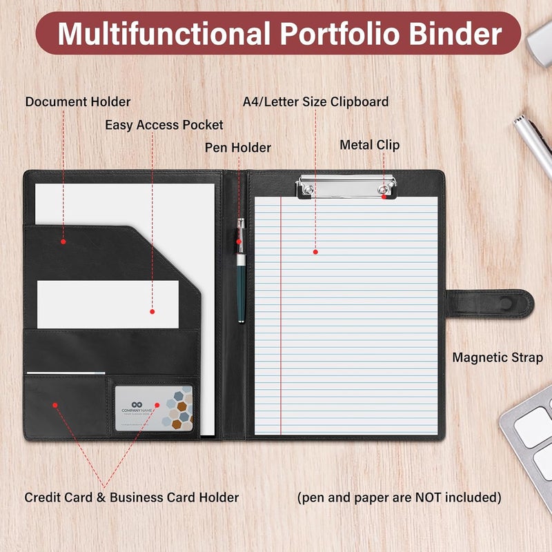 JTTJDB Professional Padfolio, Multi Function Faux Leather Portfolio Binder with Clipboard - Interview Resume Folder, Legal Document, Business Card Holder, for Office, Conference, Interviews (Black) - Image 3